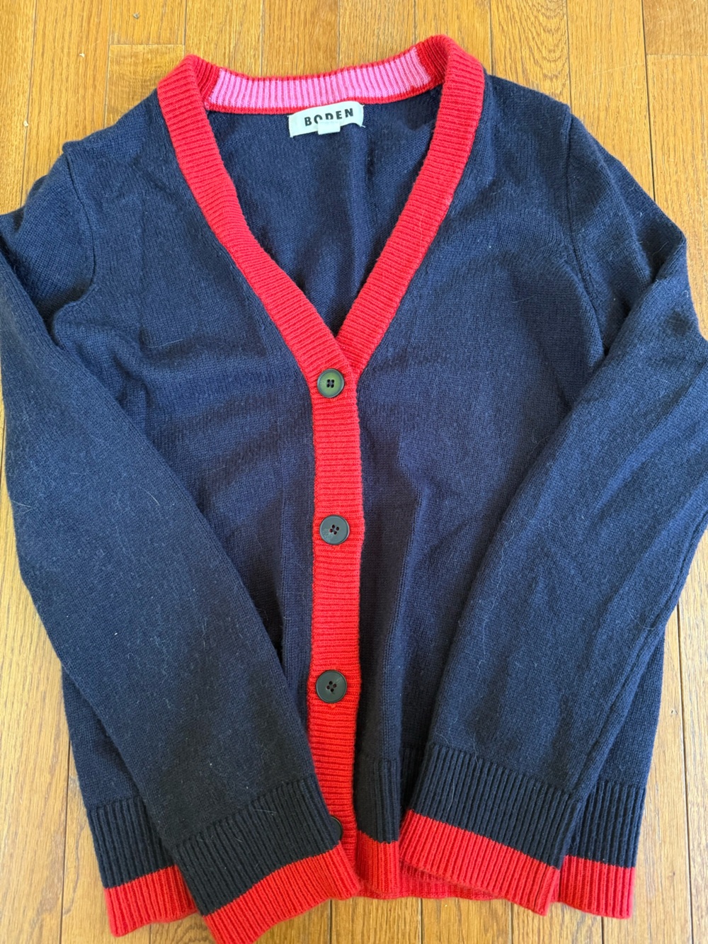 Boden Navy Sweater with Pink and Red Trim